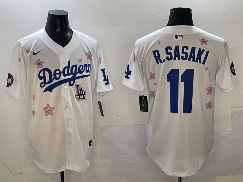 Men Los Angeles Dodgers #11 R.Sasaki White Sakura Edition 2025 Nike MLB Jersey style 9->los angeles dodgers->MLB Jersey